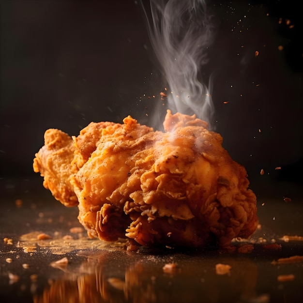 Crispy fried breadcrumbs with smoke on a black background