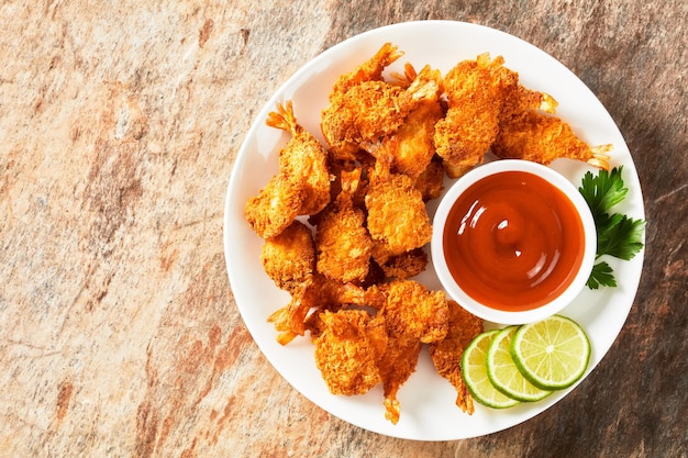 Crispy Fried Butterfly Shrimp on a white plate