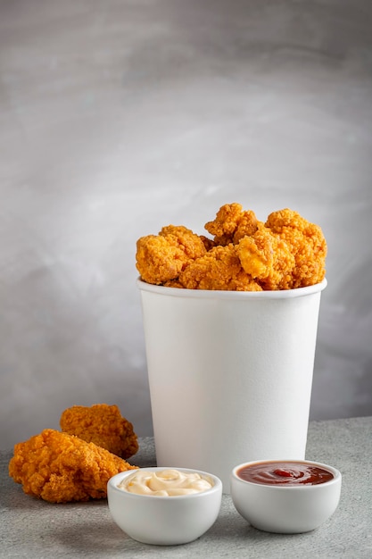 Crispy fried chicken in the bucket Chicken bucket