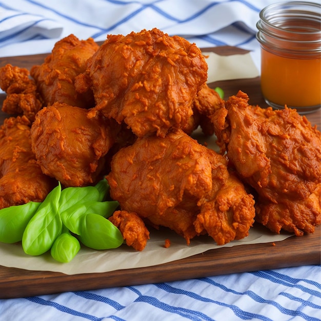 Crispy fried chicken on a plate with salad