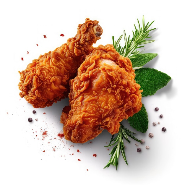 Crispy fried chicken on a solid white background