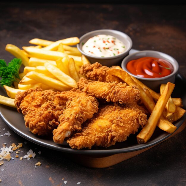 Photo crispy fried chicken tenders and french fries