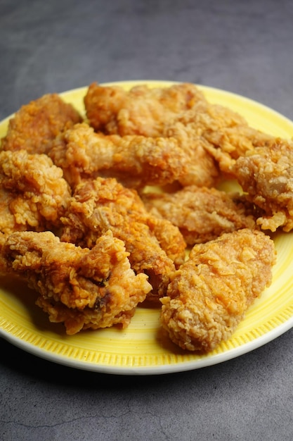 Crispy fried chicken wings on a plate top view