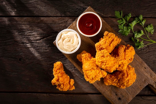 Crispy fried chicken with sauces