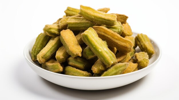 Crispy Fried Okra Recipe on white background