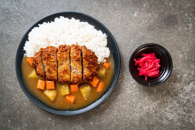 Crispy fried pork cutlet with curry and rice