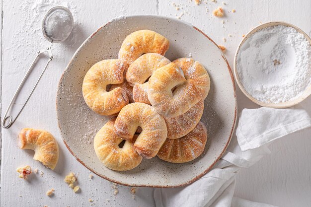 Crispy and golden croissants as french snack