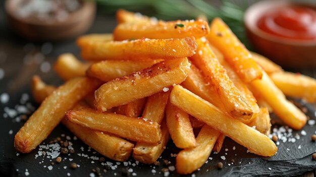 Photo crispy golden french fries with sea salt a closeup shot perfect for food blogs menus and culinary