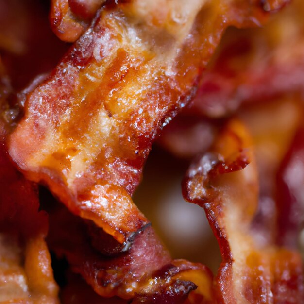 Crispy hot fried bacon pieces closeup