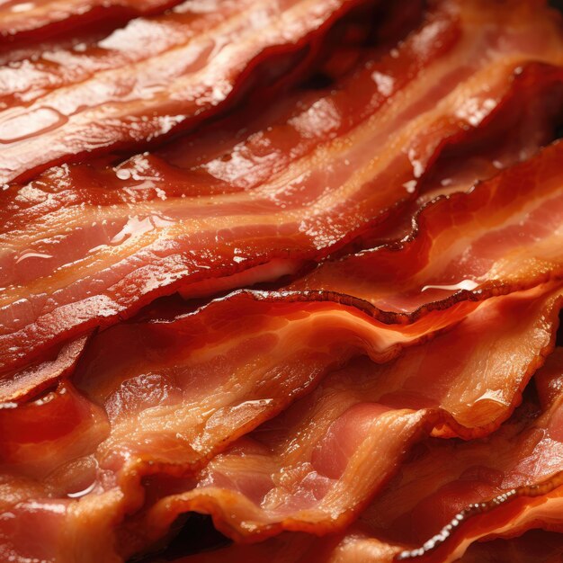 Crispy juicy slices of bacon close up Generative AI