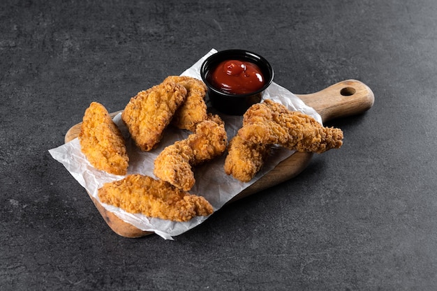 Crispy Kentucky fried chicken on black slate background