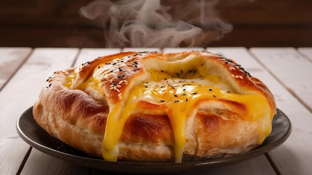 Crispy khachapuri with sesame seeds