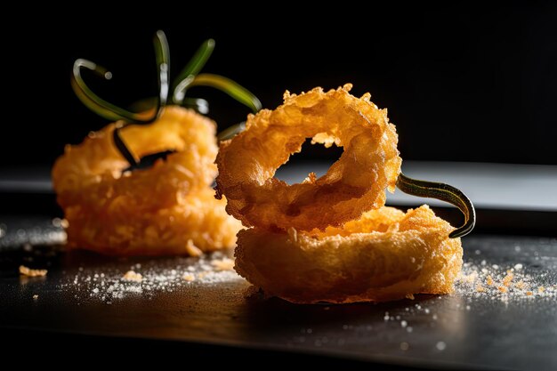 Crispy Onion Rings Breaded Deep Fried Vegetable Onion Rings Abstract Generative AI Illustration