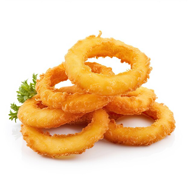 Crispy Onion rings slices on a white background