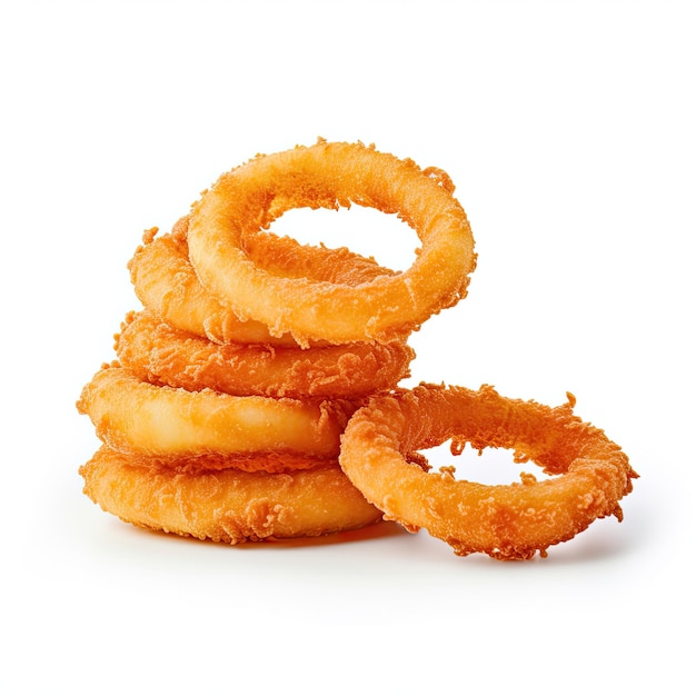 Crispy Onion rings slices on a white background