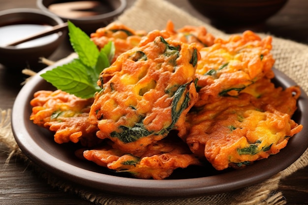 Crispy palak or spinach leaves pakora or pakoda or fritters or bajji