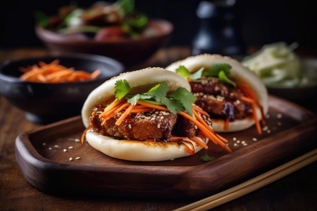 Crispy Pork Belly Bao Bun With Hoisin Sauce Generative AI