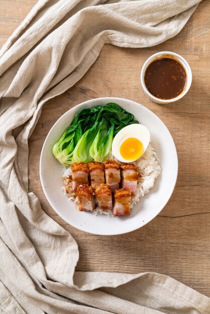 crispy pork belly on topped rice