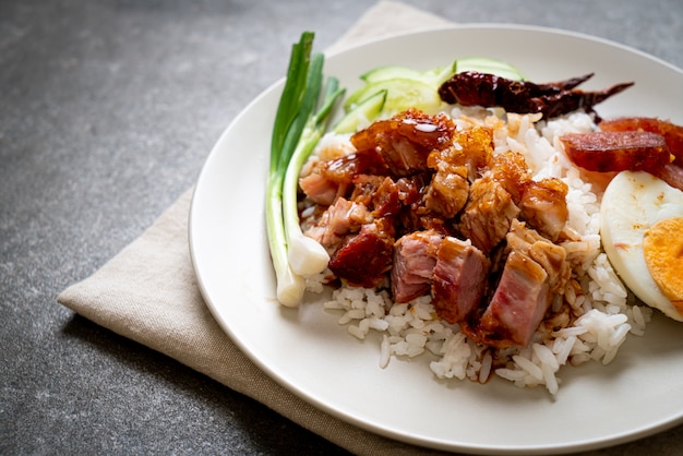 crispy pork belly on topped rice