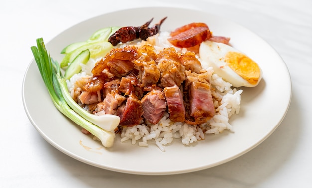 crispy pork belly on topped rice