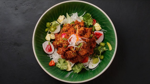 Crispy pork paste mixed with beautiful decorative ingredients thai food