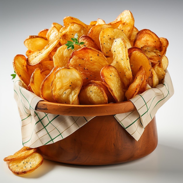 Crispy potato chips bag on white background