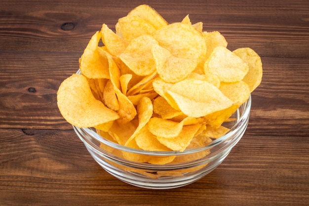 Crispy potato chips in bowl