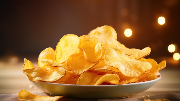 Crispy potato chips in a plate