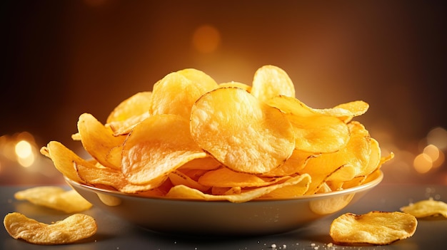 Crispy potato chips in a plate