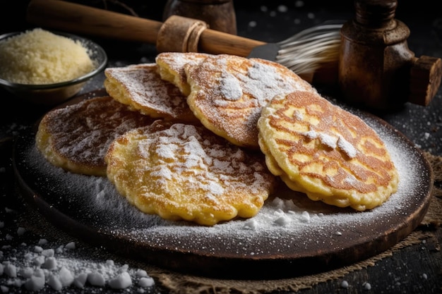 Crispy potato pancakes in flour fried on griddle