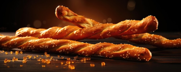 Crispy pretzel sticks op de donkere achtergrond Generatieve AI