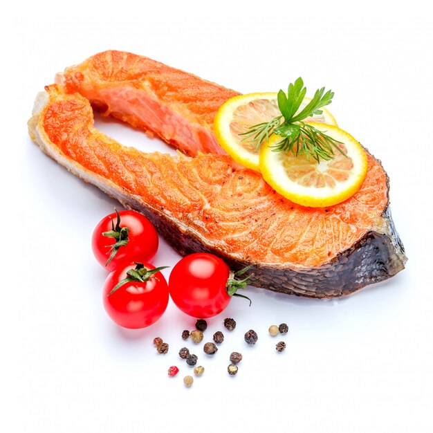 Crispy roasted salmon steak