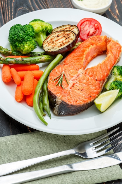 Crispy roasted salmon steak