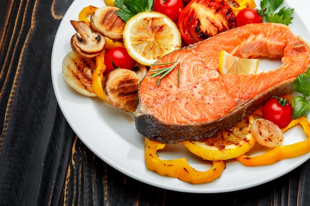 Crispy roasted salmon steak