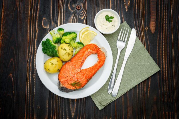 Crispy roasted salmon steak