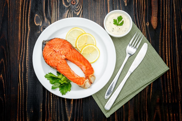 Crispy roasted salmon steak