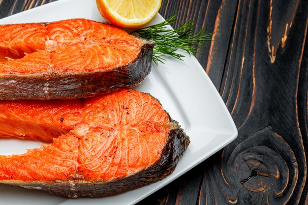 Crispy roasted salmon steak