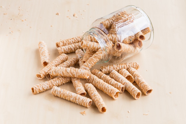 Photo crispy rolled wafer sticks