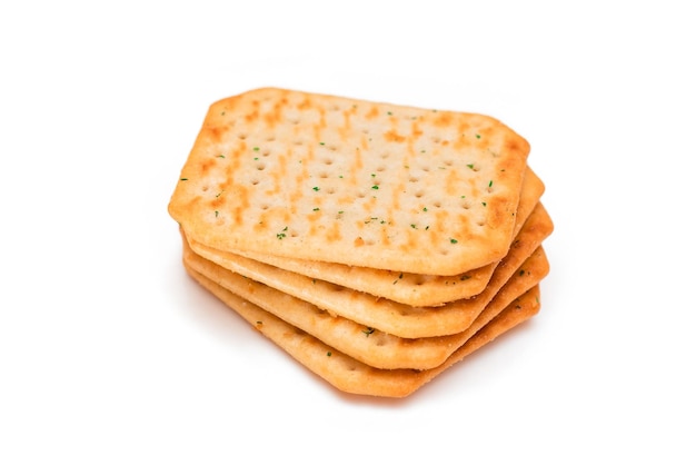 Crispy salted crackers with greens  isolated