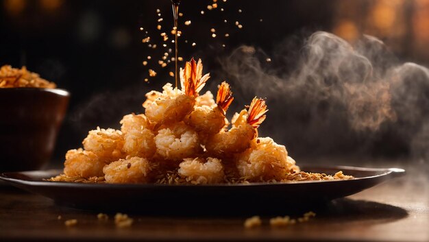 Crispy shrimp tempura on old background