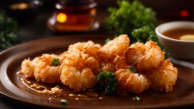 Photo crispy shrimp tempura on old background