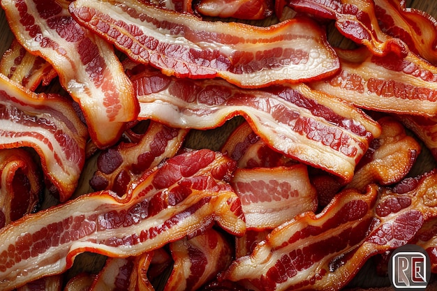 Crispy Slices of Cooked Bacon Closeup with AI generated