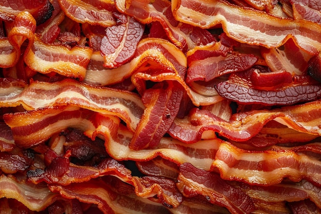 Foto crispy slices of cooked bacon closeup met ai gegenereerd