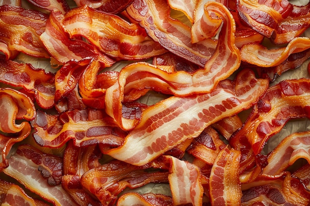 Crispy Slices of Cooked Bacon Closeup met AI gegenereerd