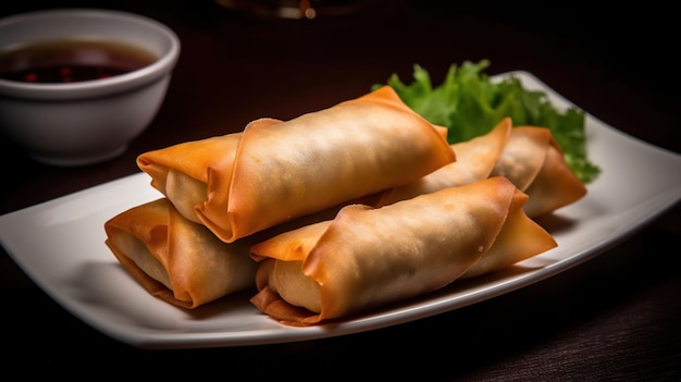 Photo crispy spring rolls a mouth watering appetizer with a crunchy exterior and savory fillings generative ai