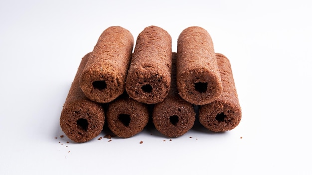 Crispy stick chocolate cake isolated on a white background