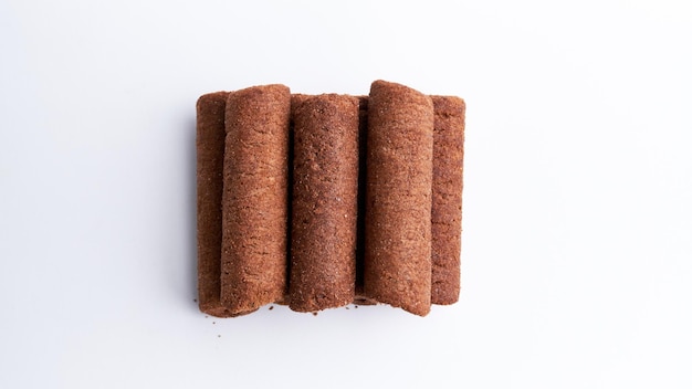 Crispy stick chocolate cake isolated on a white background