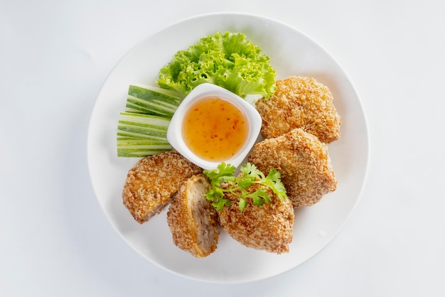 Crispy thai prawn cakeisolated on white background