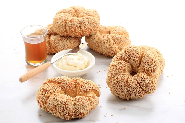 Crispy Turkish Traditional Bagel Simit with Sesame