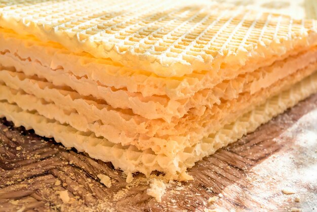 Crispy wafers close-up on the table